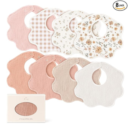 Konssy Muslin Baby Bibs 8 Pack, 100% Cotton Absorbent Bandana Drool Bibs for Teething and Drooling for Unisex Boys and Girls