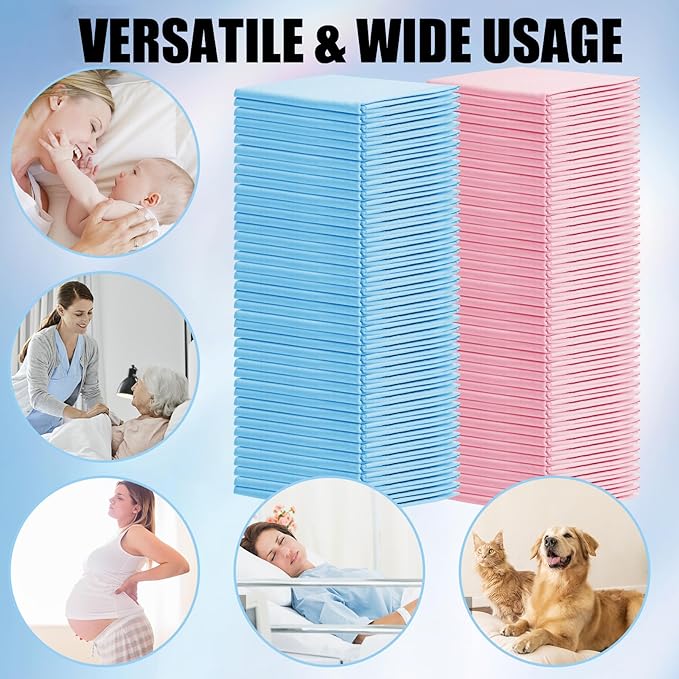 100 Pack Disposable Changing Pads,17 X 13 in Baby Disposable Underpads,Ultra Absorbent Disposable ,Waterproof Diaper Changing Pad,Leakproof Breathable Underpads Bed Table Protector Mat