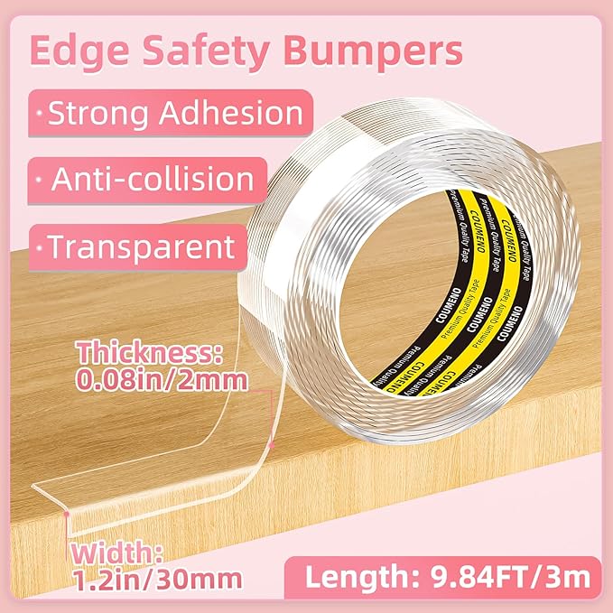 Clear Edge Protector & Corner Protectors, 1.2in（W x 9.84FT(L), Baby Proof Corner Guards for Sharp Edges, Safety Bumper Strip for Furniture, Drawers, Tables & Cabinets