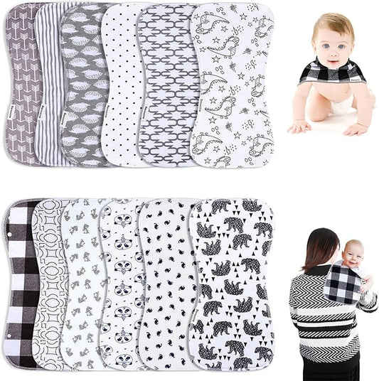 Baby Burp Cloths & Baby Bibs 2-in-1 Design Large Size 3 Layers Thicken Cotton Super Absorbent and Soft Baby Spit Up Burping Rags Baby Burp Cloth Set for Boys and Girls Solid 12 Pack