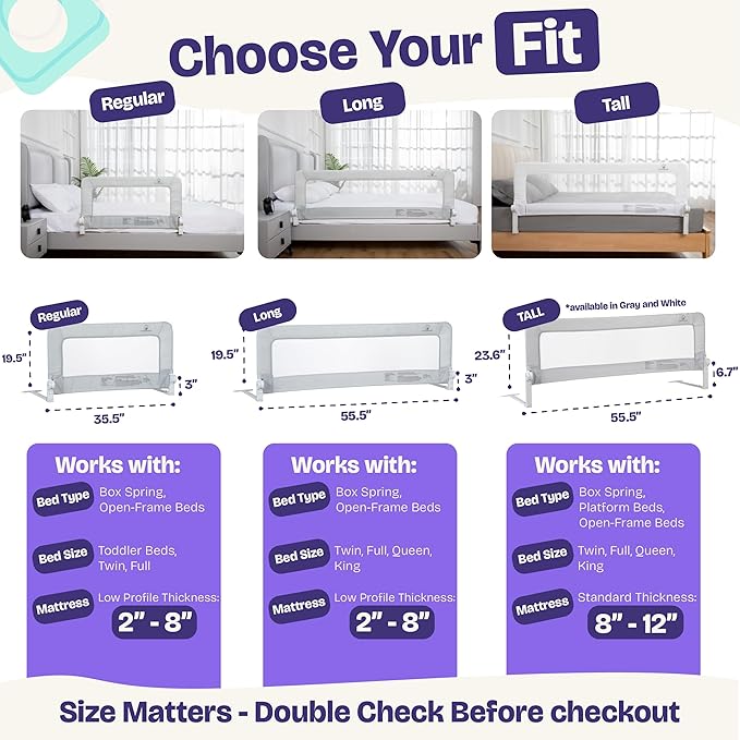 ComfyBumpy 2-Pack Bed Rail for Toddlers 35.5" L x 19.5" H | Toddler Bed Rails for Twin, Full & Toddler Mattress Size | Swing Down Rail Guard | Mattress Side Rail for Kids | White