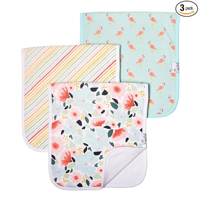 Copper Pearl Premium Baby Burp Cloths - 3-Pack Large Cotton Burp Cloths, Extra Soft Spit Up Rags with 3 Absorbent Layers, Perfect for Baby Girl Gifts (21" x 10" Size, Leilani Set)