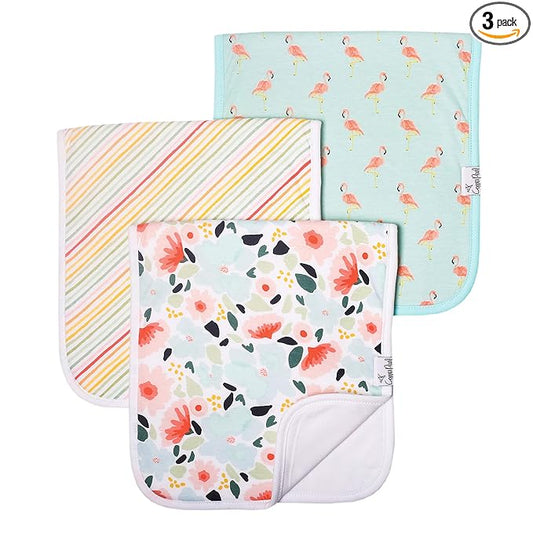 Copper Pearl Premium Baby Burp Cloths - 3-Pack Large Cotton Burp Cloths, Extra Soft Spit Up Rags with 3 Absorbent Layers, Perfect for Baby Girl Gifts (21" x 10" Size, Leilani Set)