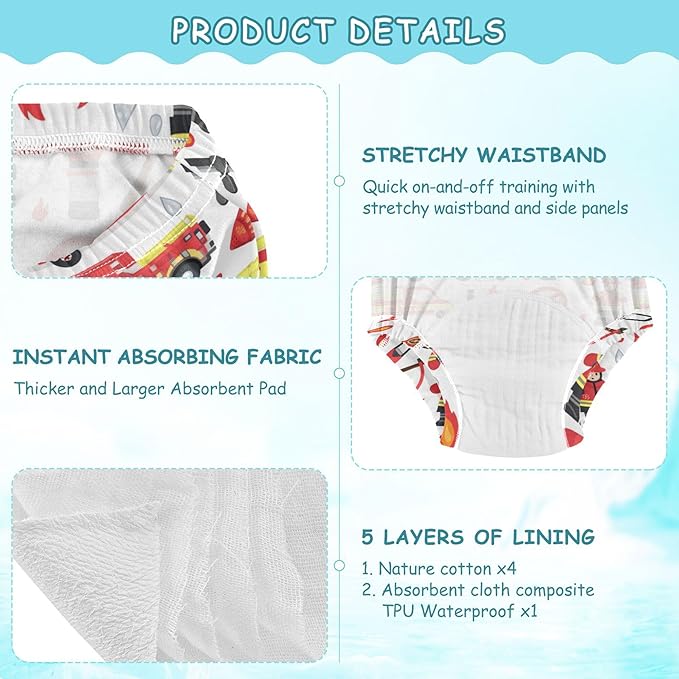 Baby Girls Training Underwear Soft Cotton Nighttime Training Underwear Potty Training Underwear for Toddler 2T Firefighter Man and Fire Fighting