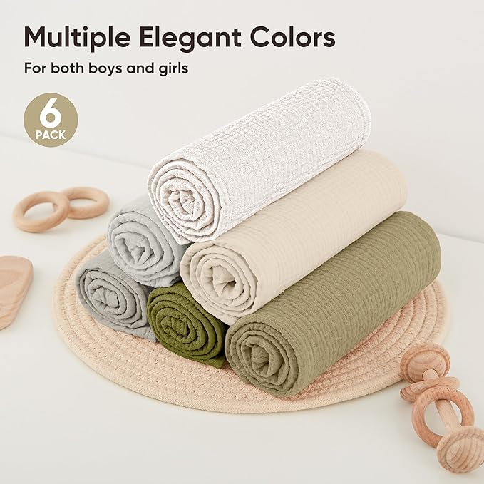 Bearmoss 6 Pack Muslin Burp Cloths for Baby, 100% Cotton Soft Large Burping Cloths for Unisex, Boy, Girl, 23.6" X 23.6" Newborn Essentials Absorbent Milk Spit Up Rags (Gray Green)