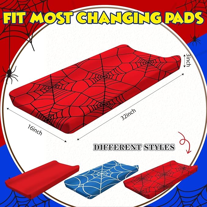 3 Pack Spider Theme Changing Pad Cover, Fitted Baby Changing Table Sheets for 32''×16'' Change Table Pad, Spider Web Pattern Breathable Baby Nursery Diaper Change Pad Sheets