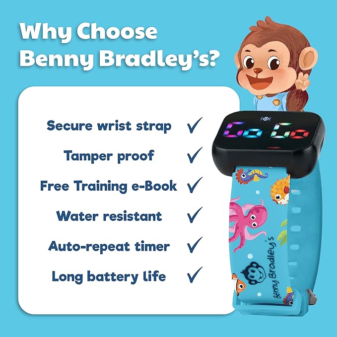Potty Training Watch for Kids V2 – A Water Resistant Toilet Reminder Device for Boys & Girls to Train Your Toddler with Fun/Musical & Vibration Interval Reminder with Potty Training eBook (Ocean)