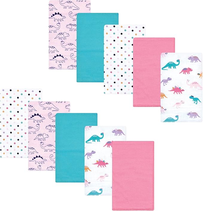 Luvable Friends Hudson Baby Flannel Burp Cloths 10pk, Pink Dinosaur