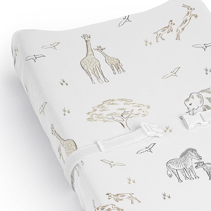 Sweet Jojo Designs Baby Changing Pad Cover Sheet (Jungle Safari Animals) for Girls/Boys, Infant/Newborn Diaper Change Table Mat Covers (Elephant, Giraffe, Wildlife Adventure for Serengeti Collection)