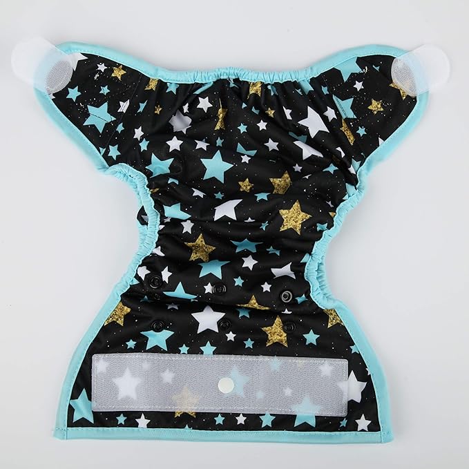 Baby Cloth Diaper Cover Nappy Hook and Loop Double Gusset 6.6lbs to 33lbs (Stars) One Size