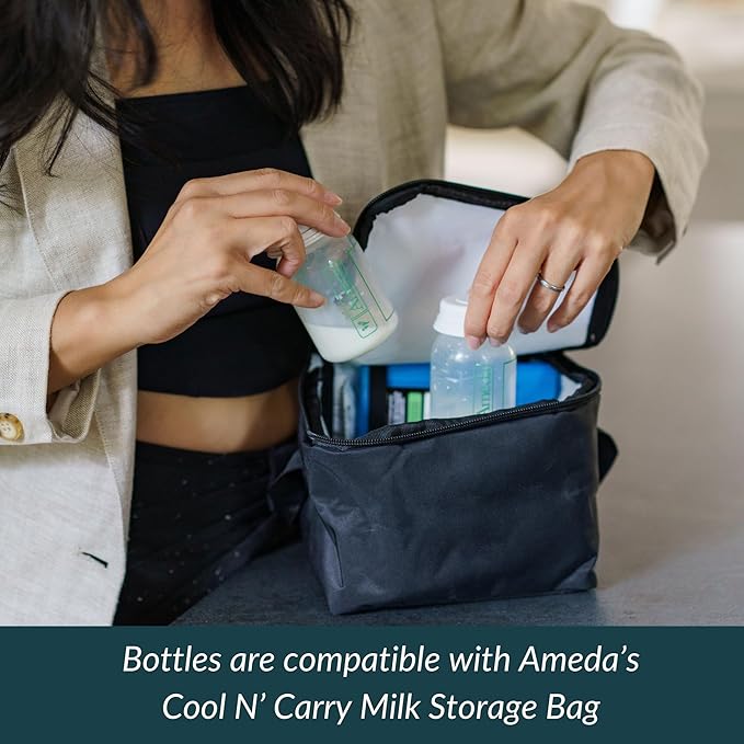 Ameda Breast Milk Storage Bottles Includes: (4) 4oz. Bottles with (4) 2-Piece Lock-Tight Caps, for Breast Milk Storage, Fits with Ameda Brand Pumps, Finesse & Most Standard Breast Pump Kits