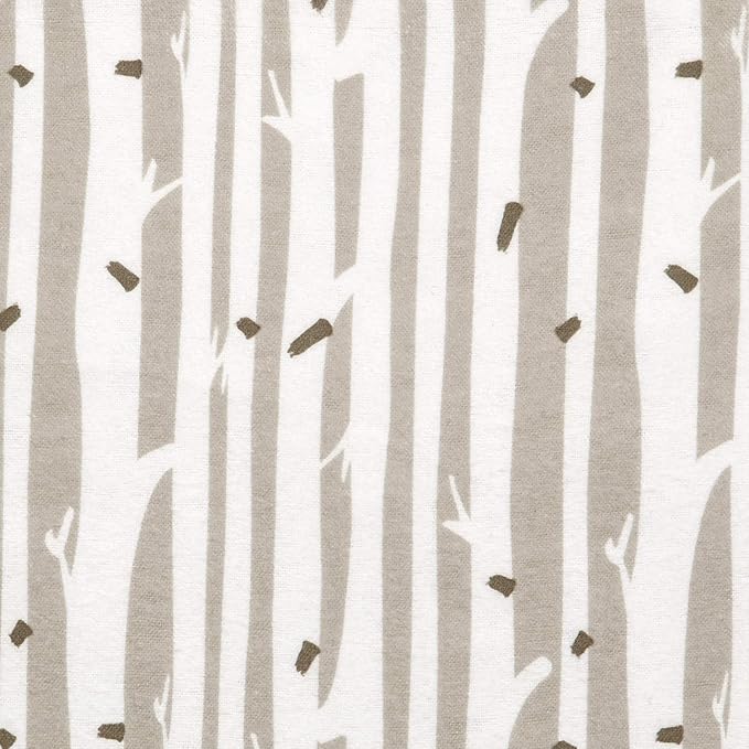 Birch Stripe Deluxe Flannel Changing Pad Cover-Birch Stripe Print, Cotton Flannel, Grays, White, Fully Elasticized, 6 in Deep Pockets, Fits Standard Changing Pad 16 in x 32 in