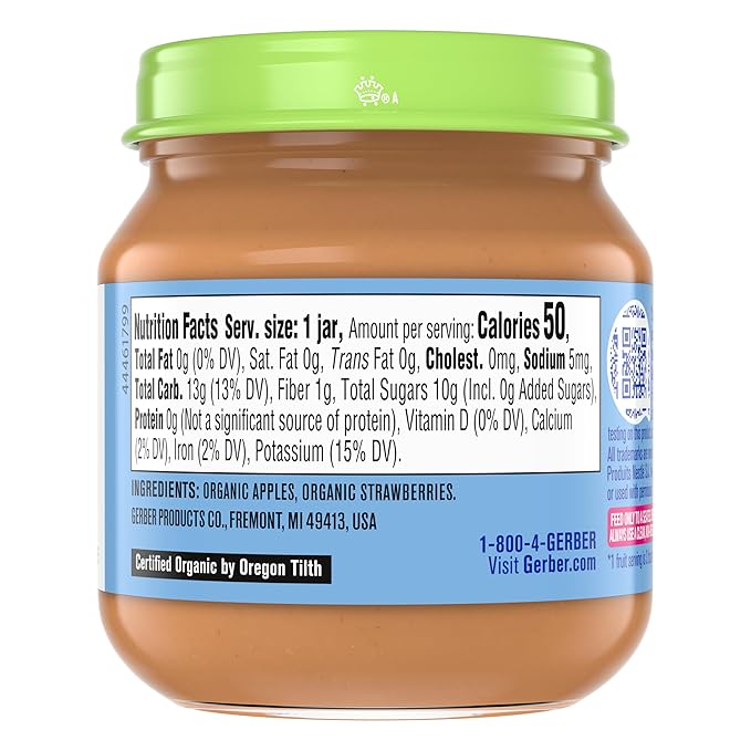 GERBER ORGANIC FOR BABY 2nd Foods Apple Strawberry 10x4oz