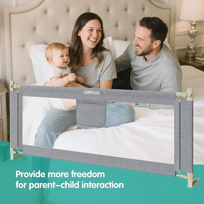 Bed Rails for Toddlers，Toddler Bed Rails，Bed Rail for Baby - Adjustable Height Bed Guard with Child Safety Lock, Universal Fit for King/Full/Twin Beds (Grey, 1 Side 78.7Inch)