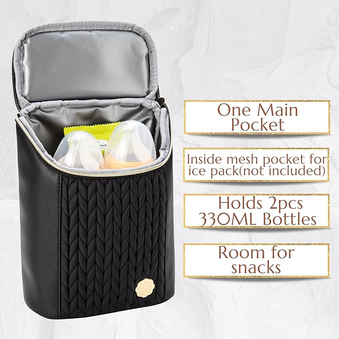 Baby Bottle Cooler Bag with Adjustable Straps to Fits Stroller or Diaper Bag,Insulated Baby Bottle Bag for Nursing Moms Daycare or Travel (Black)