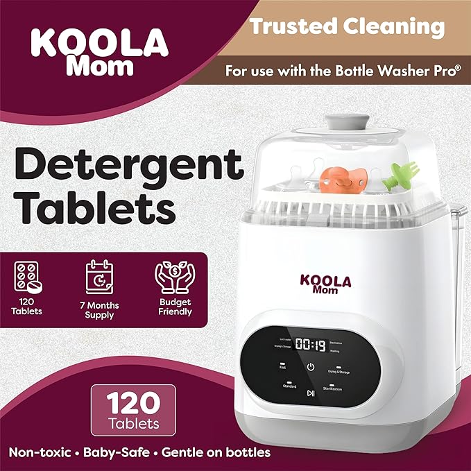 Detergent Tablets for Bottle Washer Compatible with Momcozy, Baby Breeza, Grownsy & All Bottle Washers - Removes Milk Residue, Grease & Odor from Bottles & Pump Parts - 120 PCS