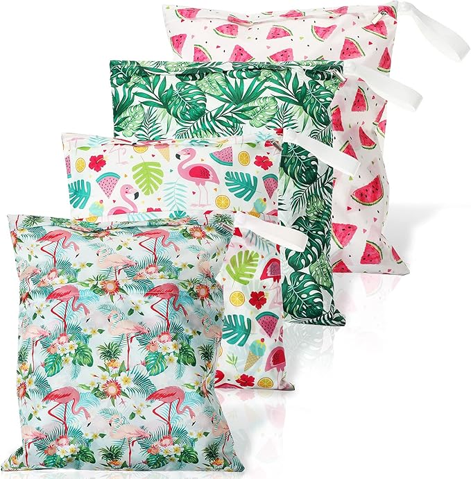 Frienda 4 Pcs Large Waterproof Wet Dry Bag for Baby Swimsuit 20x16 inches Reusable Washable Travel Diaper Bag Sealed with Handle for Travel Beach Gym Clothes and Toiletries Pool(Hawaii Style)