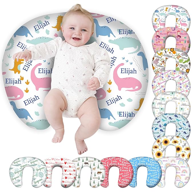 Personalized Baby Nursing Pillow Cover Custom with Name, Dinosaur Theme Customized Boy & Girl Gifts
