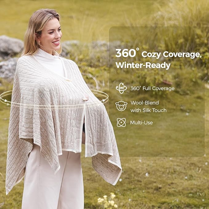 Momcozy Knit Nursing Cover – Soft & Cozy Full Coverage Nursing Shawl for Breastfeeding and Pumping, Versatile Fall/Winter