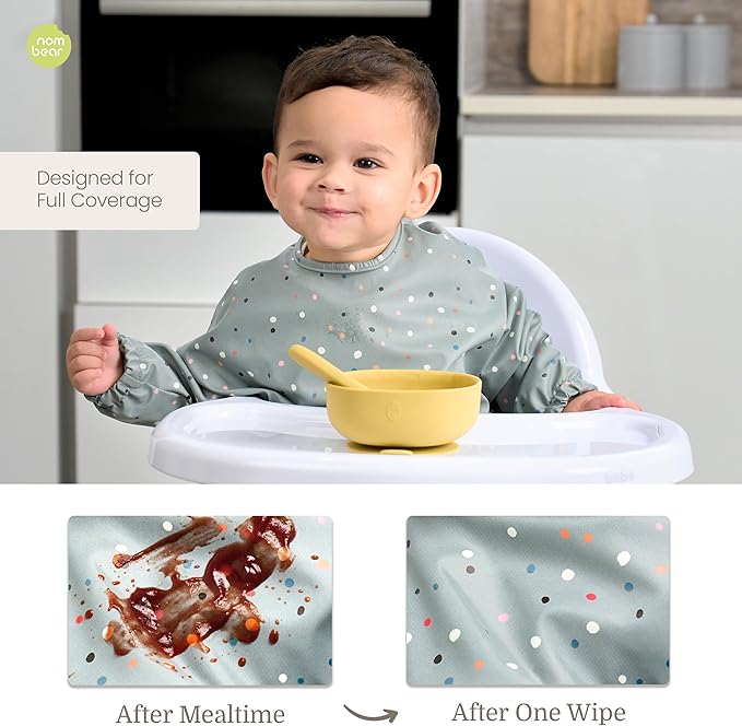 Waterproof Smock Baby Bibs for Eating (Boy or Girl 6-24 Months) - Toddler Long Sleeve Bib for Baby Led Weaning