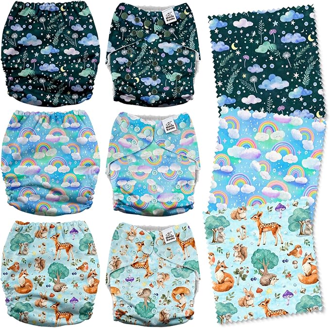 Mama Koala 3.0 Cloth Diapers for Babies, One Size Washable and Reusable Pocket Diapers for Newborns and Toddlers (Forest & Sky)