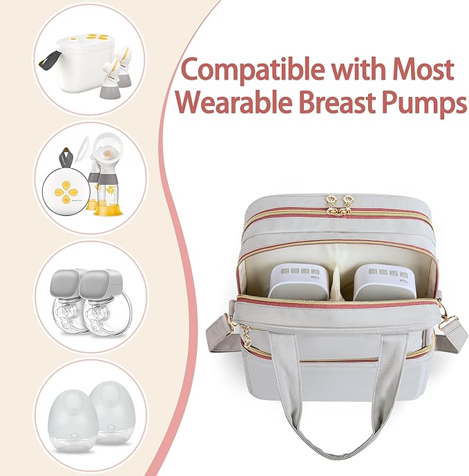 Damero Wearable Breast Pump Bag with Cooler Compartment Compatible with Elvie, Willow and Medela Electronic Pumps, Wearable Pump Tote with Waterproof Mat for Working Moms