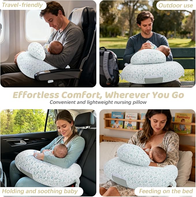 KAKIBLIN Nursing Pillow, Inflatable Breastfeeding Pillows, Hands-Free Feeding Pillow for Back Pain Relief with Waist Strap, Travel Nursing Pillow, Breastfeeding Bottle Support for Baby Girl Boy