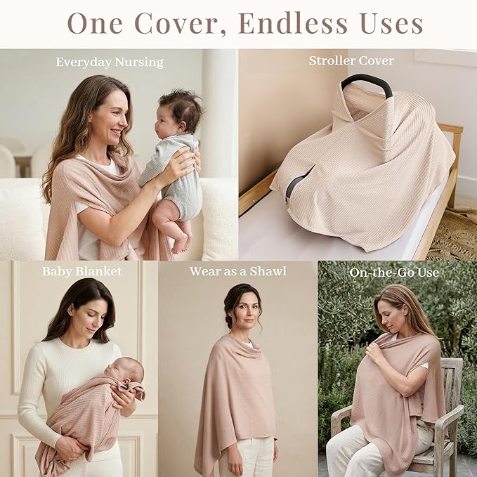 Konssy Nursing Cover for Breastfeeding, Soft & Breathable Privacy Poncho, Multi-Use Feeding Shawl, Comfortable & Portable Breastfeeding Cover for Women (Camel)