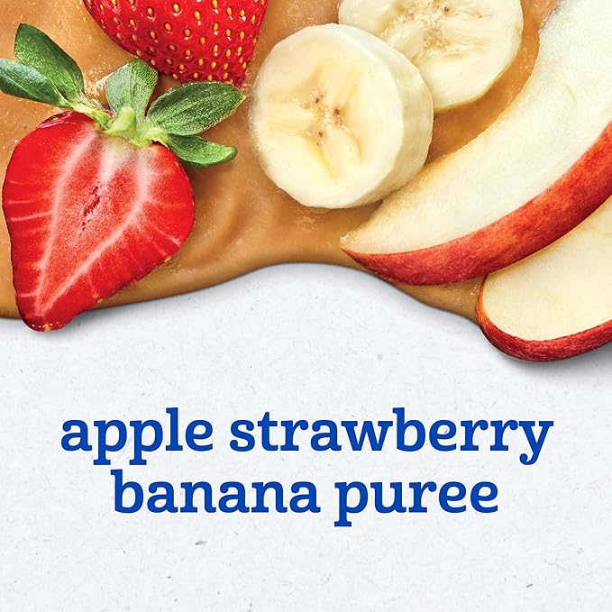 Gerber Stage 2 Baby Food, Apple Strawberry Banana Puree Pouch, 2 Servings of Fruit, No Added Sweetener, No Artificial Colors or Flavors, 12-Pack