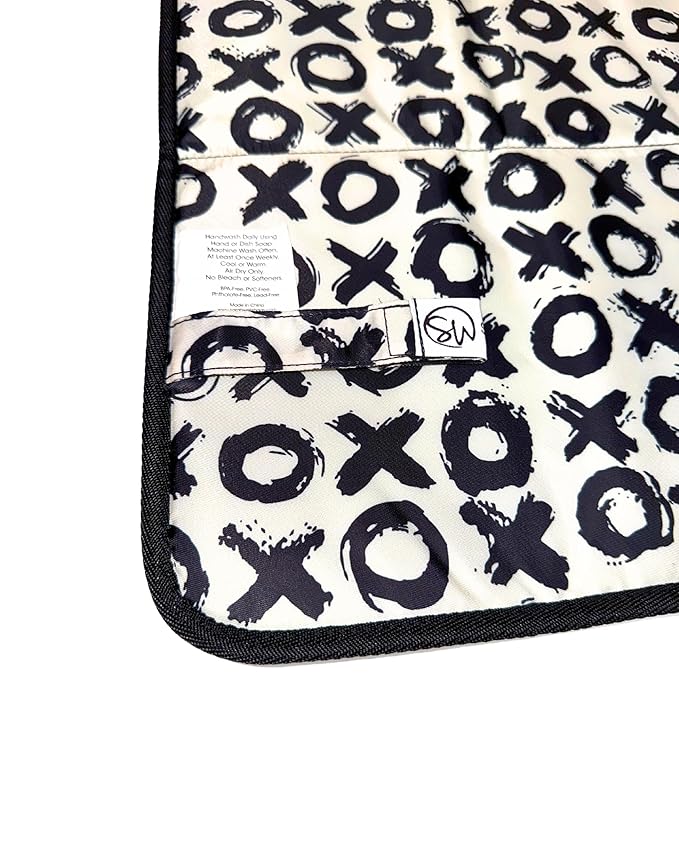 Sarah Wells Portable Diaper Changing Pad – Extra Large, Machine-Washable, Waterproof Changing Mat with Modern Print – Neoprene, Foldable for Travel or Diaper Bags (Black-XOXO)