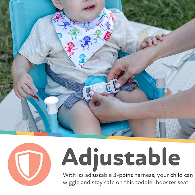 Nuby Pop-Up Booster Seat with Removable Tray - 6+ Months - Portable Booster Seat for Floor for Indoor/Outdoor Use - 3-Point Safety Adjustable Straps - Summer Travel Essentials - Stripes