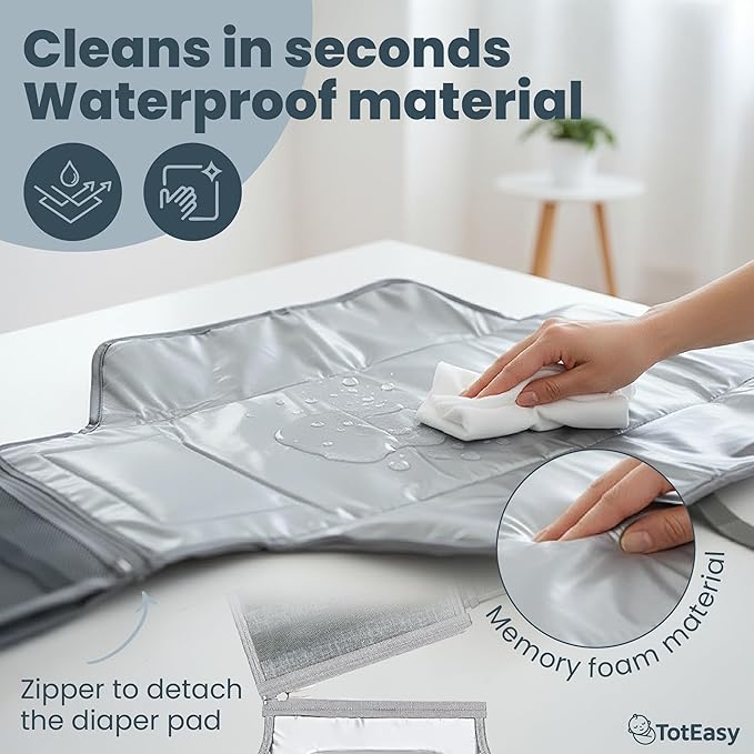 Portable Changing Pad - Changing Pad Travel Extra Long Waterproof with Storage and Wipes Pocket - Foldable Baby Diaper Changing Pad - Portable Changing Station for Travel, On-the-Go Parents & Newborns