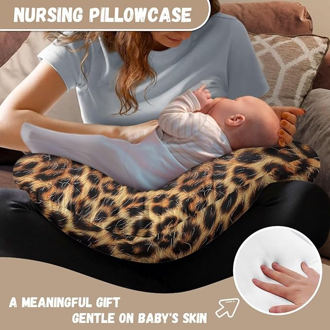 Leopard Print Baby Breastfeeding Pillow Cover Nursing Cover for Newborn Girls Boys Super Soft and Comfortable for Home, 2 Packs