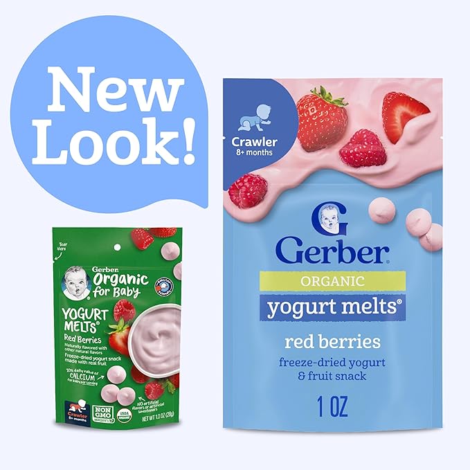 Gerber Stage 3 Baby Food Snacks, Red Berries Organic Yogurt Melts, Freeze Dried Yogurt and Fruit Snacks for Babies, Baby Led Feeding, 7-Pack