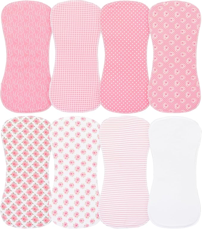 8 Pack Baby Burp Cloths, Unisex for Boys and Girls, Super Absorbent and Soft Towel,Solid Color (Pink-mg)