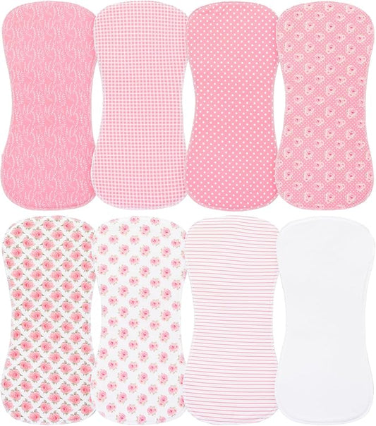 8 Pack Baby Burp Cloths, Unisex for Boys and Girls, Super Absorbent and Soft Towel,Solid Color (Pink-mg)