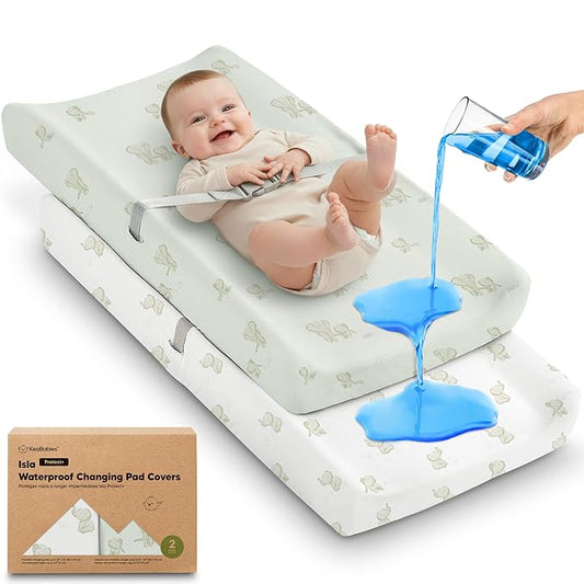 2-Pack Waterproof Changing Pad Covers Boy, Girl – 32x16 Soft Viscose Derived from Bamboo Baby Changing Table Cover, Wipeable Diaper Change Pad Sheets, Nursery Contour Baby Diaper Change Liner (Elly)