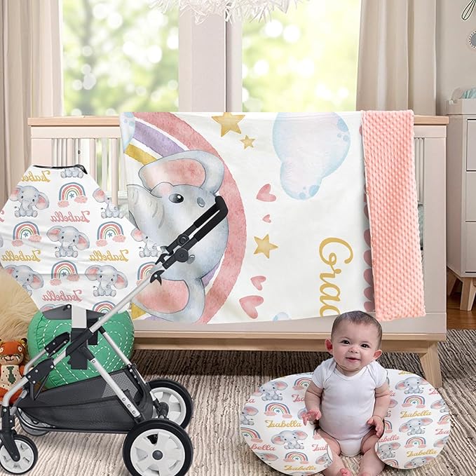 Dyoart Custom Baby Nursing Pillow Cover for Nursing, Elephant Theme Removable Nursing Covers for Breastfeeding Pillows, Ultra Soft Comfortable Slipcover for Newborn Baby Boys and Girls Rainbow