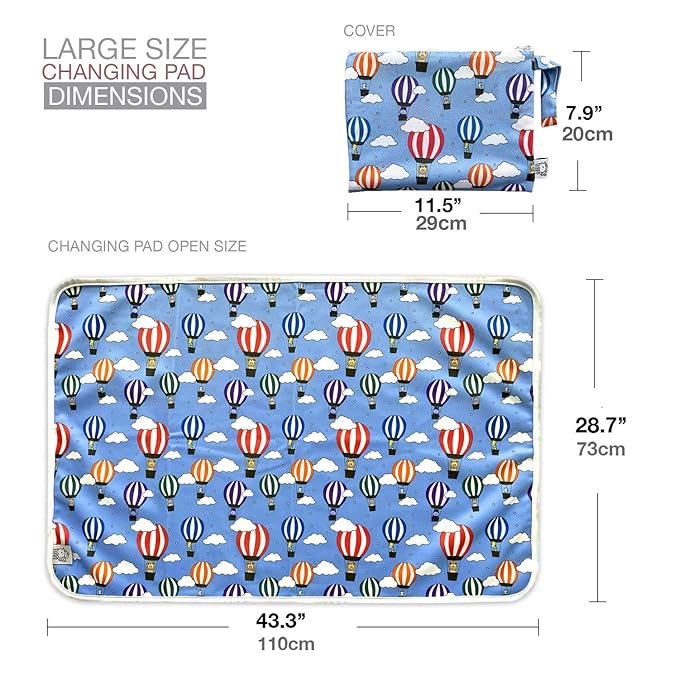 Flockthree Waterproof Baby Changing Pad with Storage Bag (43.3" X 28.7") Washable Wipeable Reusable Leak Proof Diaper Travel Mat Station Changing Mattress Liner Cribs Bed Cover, Flying Animals