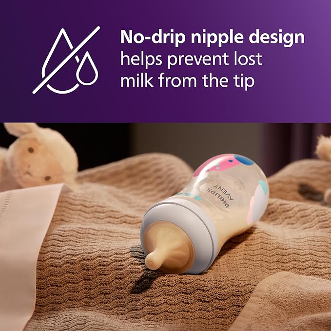 Philips Avent PPSU Natural Baby Bottles with Medium Flow Nipples (Flow 3), 9oz, with Decoration, SCY943/02, (Pack of 12)
