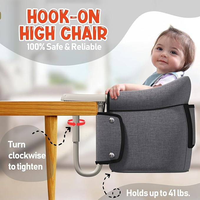 Hook On High Chair, Portable and Foldable Baby Feeding Chair for Babies 6-36 Months, 3-Point Safety Harness, Family & Travel Use, Weaning & Self-Feeding Essential