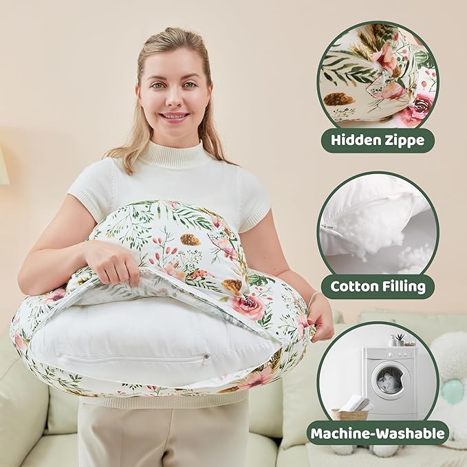 lasoftan Nursing Pillow for Breastfeeding, Breast Feeding Pillow for Mom Support, Adjustable Waist Strap and Removable Cotton Cover, Rose
