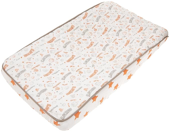 Bacati Basketball Orange/Grey Muslin Quilted Changing Pad Cover