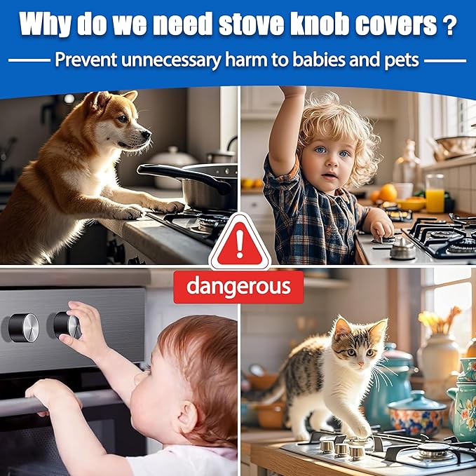 5 Pack Stove Knob Covers for Child Safety, Childproof Gas Stove Knob Locks, Stove Oven Knob Safety Covers with Adhesive, for Kids and Pets, Heat-Resistant, Durable Design (Upgraded - Black)