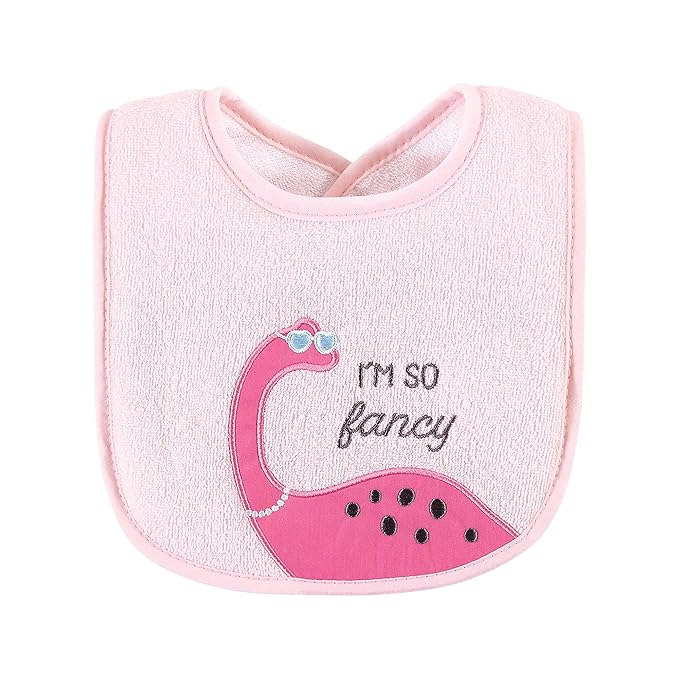 Hudson Baby Unisex Baby Cotton Terry Drooler Bibs with Fiber Filling, Girl Dino, One Size