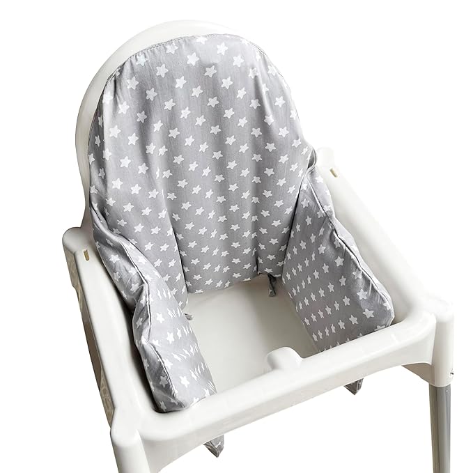 ZARPMA Inflatable Inner Cover for IKEA Antilop Highchair,Cotton Fabric (Not Included Inflatable Inner,Cover Only) (Grey Stars)