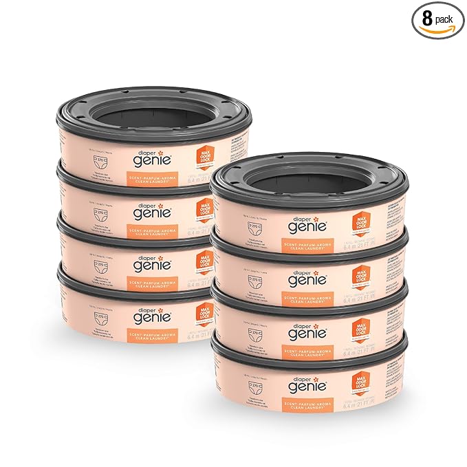 Diaper Genie Bags Refills 270 (Pack of 8) Clean Laundry Scent | Diaper Pail Refills with Max Odor Lock | Holds up to 2160 Newborn Diapers
