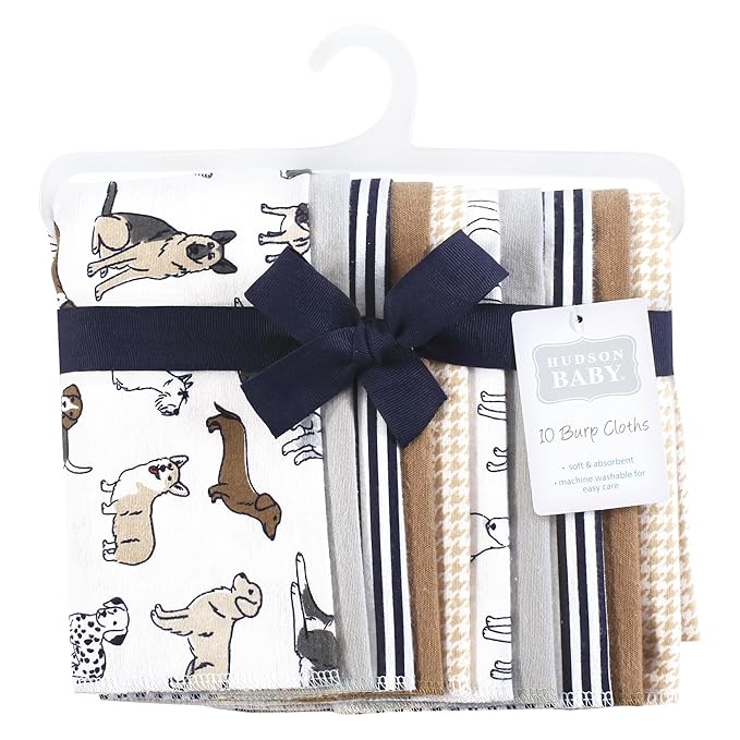 Hudson Baby Unisex Baby Flannel Burp Cloth 10pk, Handsome Dogs, One Size