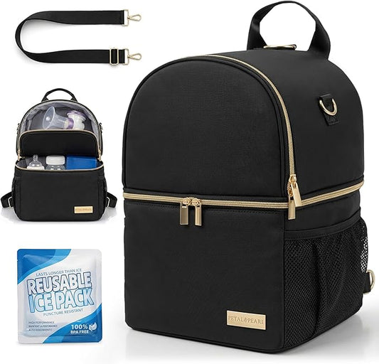 Breast Milk Cooler Travel Bag | Waterproof 2 in 1 Pump & Bottle Sections Insulated Baby Bottle Cooler Bag Backpack with 2 Ice Pack -Fit 6-9oz Bottles -Keeps Milk Fresh -for Working Moms & Daycare