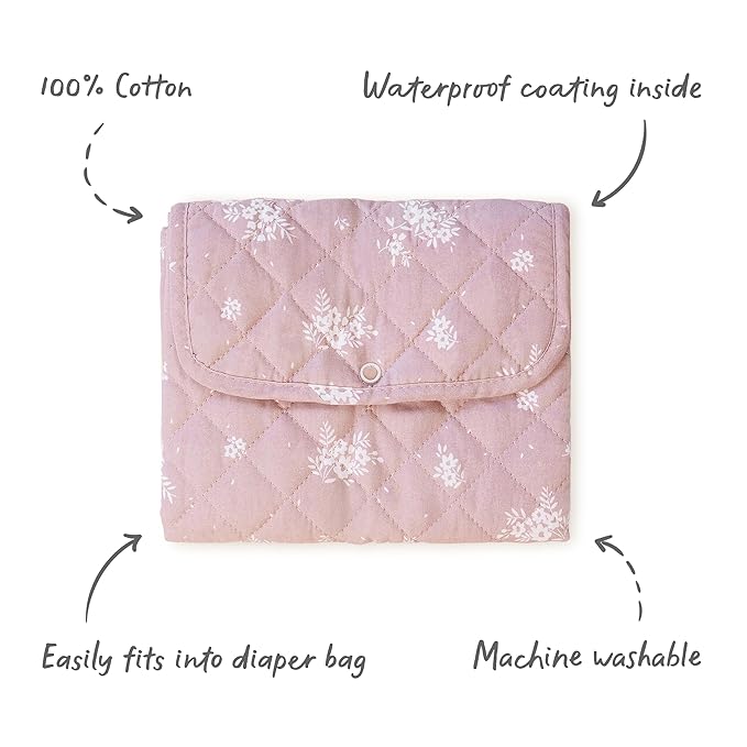 Portable Diaper Changing Pad - Waterproof Travel Baby Changing Mat - Foldable Compact Diaper Change Pad - Lightweight On The Go Change Station for Newborn Infant (Antique Rose)